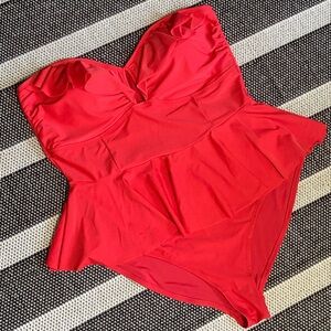 Red Strapless Peplum Plus Size Swimsuit